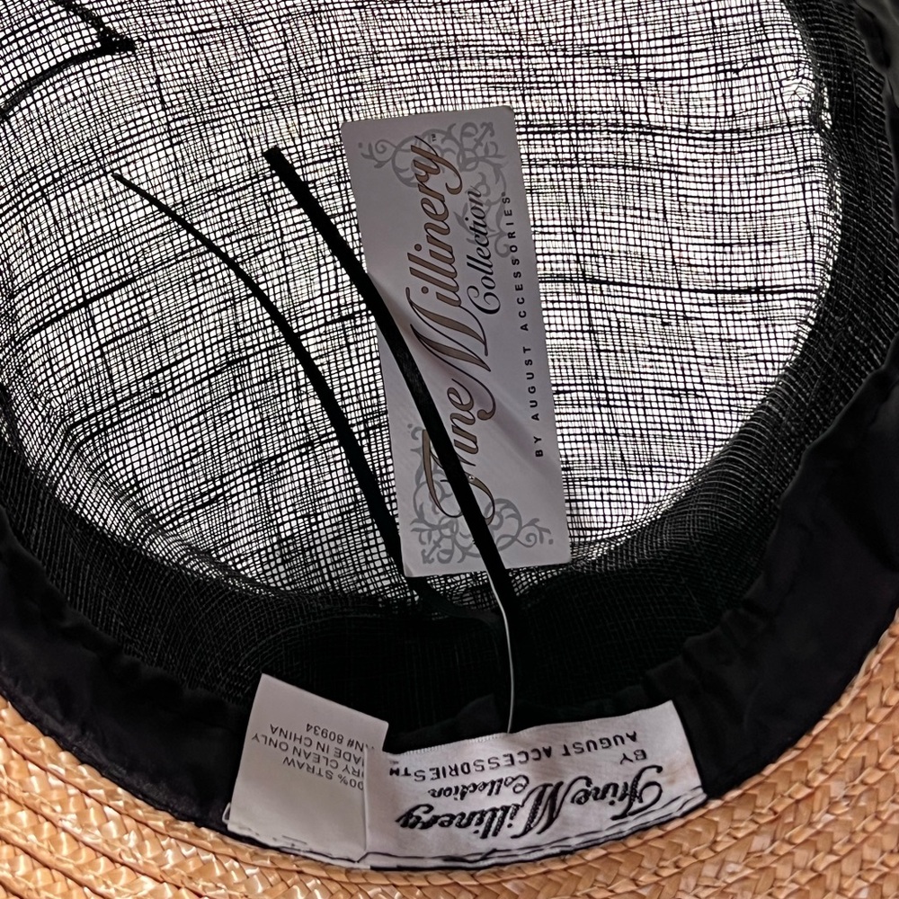 NWT Black and Tan Bucket Brimmed Straw Hat Kentucky Derby - Picture 5 of 7